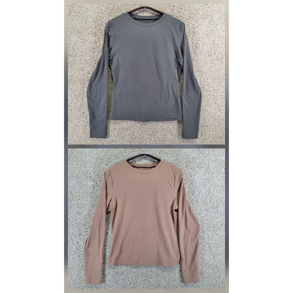 Trendy Queen Long Sleeve Shirt Womens Large Crew Neck Causal Stretch Lot of 2
